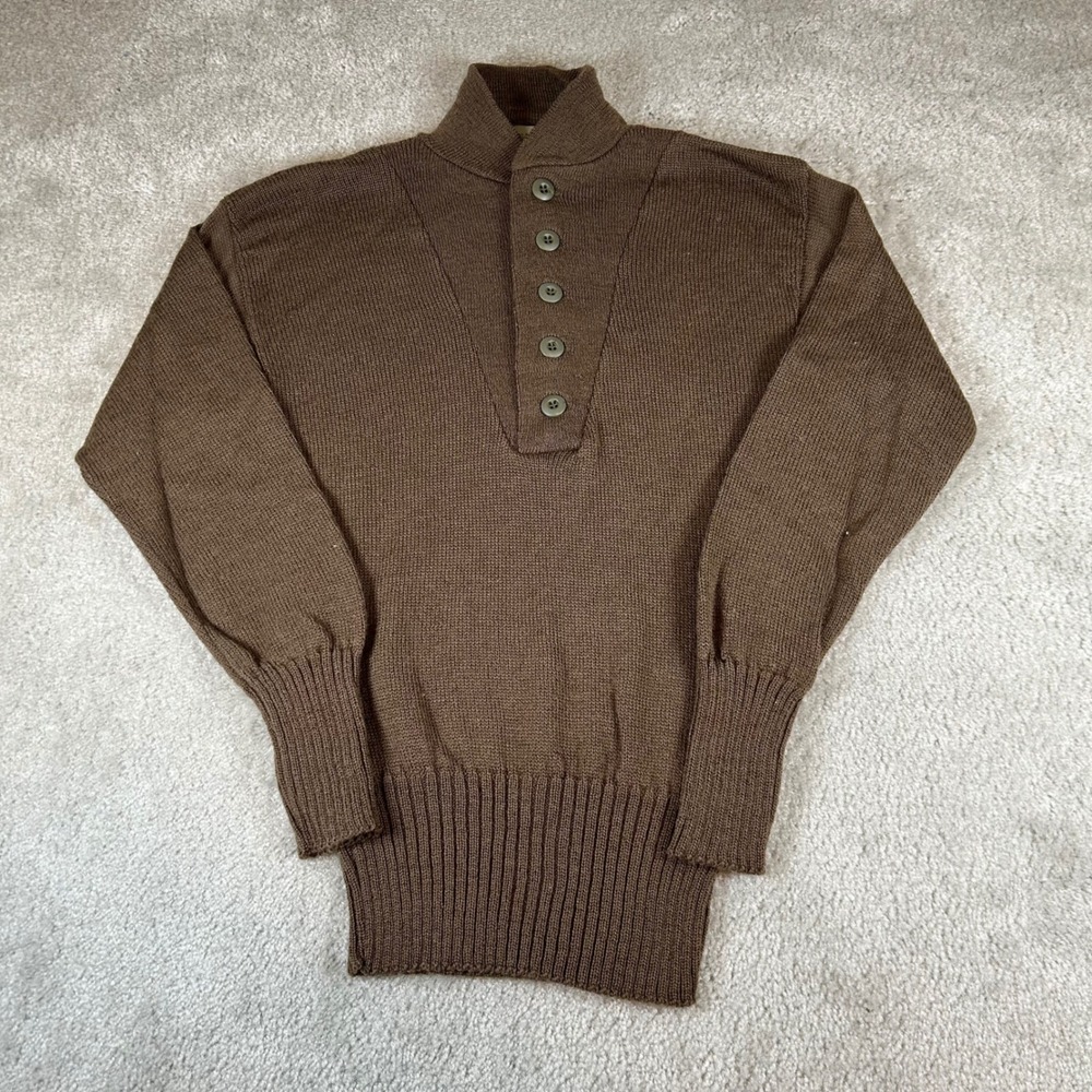 Jack Young Associates Wool Sweater‎ Mens Medium Brown 5-Button Military 1989 OD